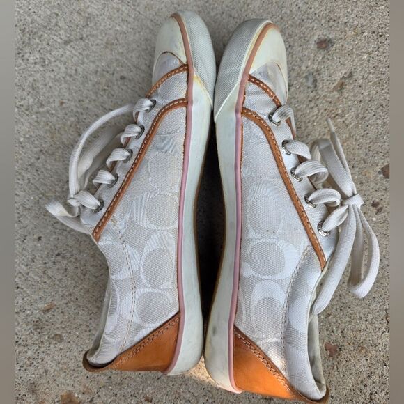 COACH Barrett Signature C Sneakers in White Tan Women's Size 7.5B Classic Skater - Picture 8 of 16